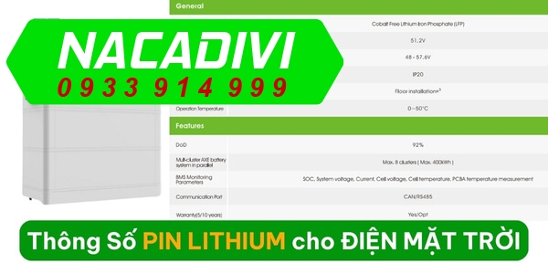 Thông số pin lưu trữ